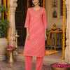 Peach Adaa Leheriya Cotton Kurta Pant Set