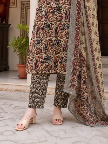 Ivory Paisley Heritage Jaipur Cotton Suit Set