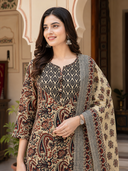 Ivory Paisley Heritage Jaipur Cotton Suit Set