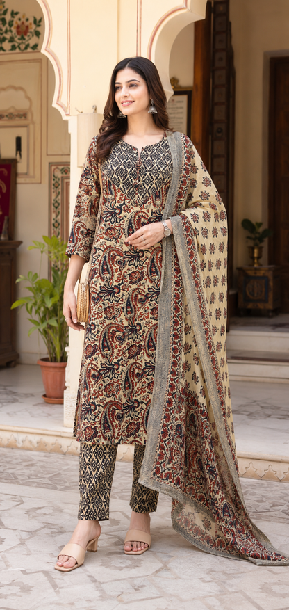 Ivory Paisley Heritage Jaipur Cotton Suit Set
