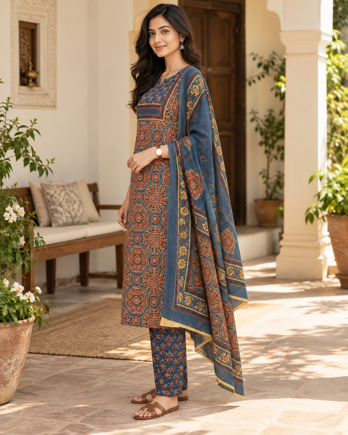 Saanjh Ajrakh Pure Cotton Suit Set