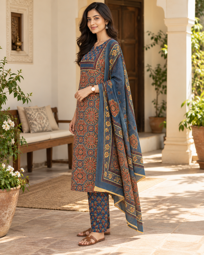 Saanjh Ajrakh Pure Cotton Suit Set