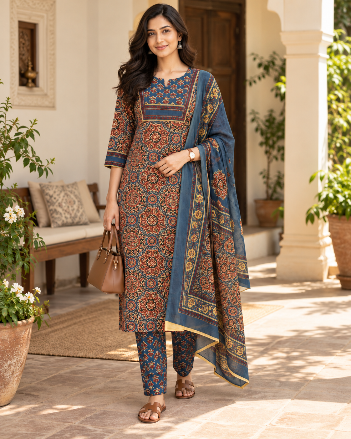 Saanjh Ajrakh Pure Cotton Suit Set