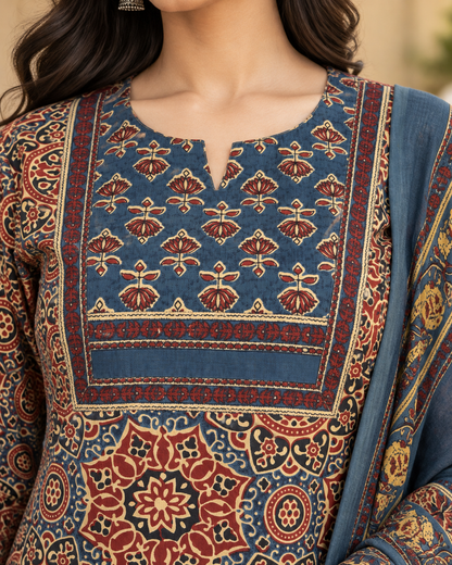Saanjh Ajrakh Pure Cotton Suit Set