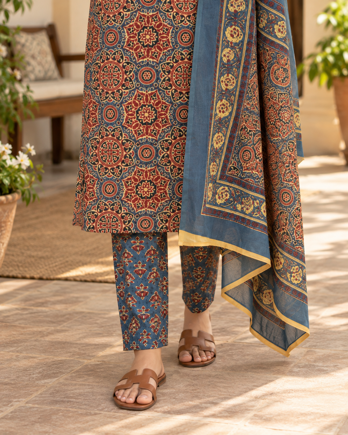 Saanjh Ajrakh Pure Cotton Suit Set