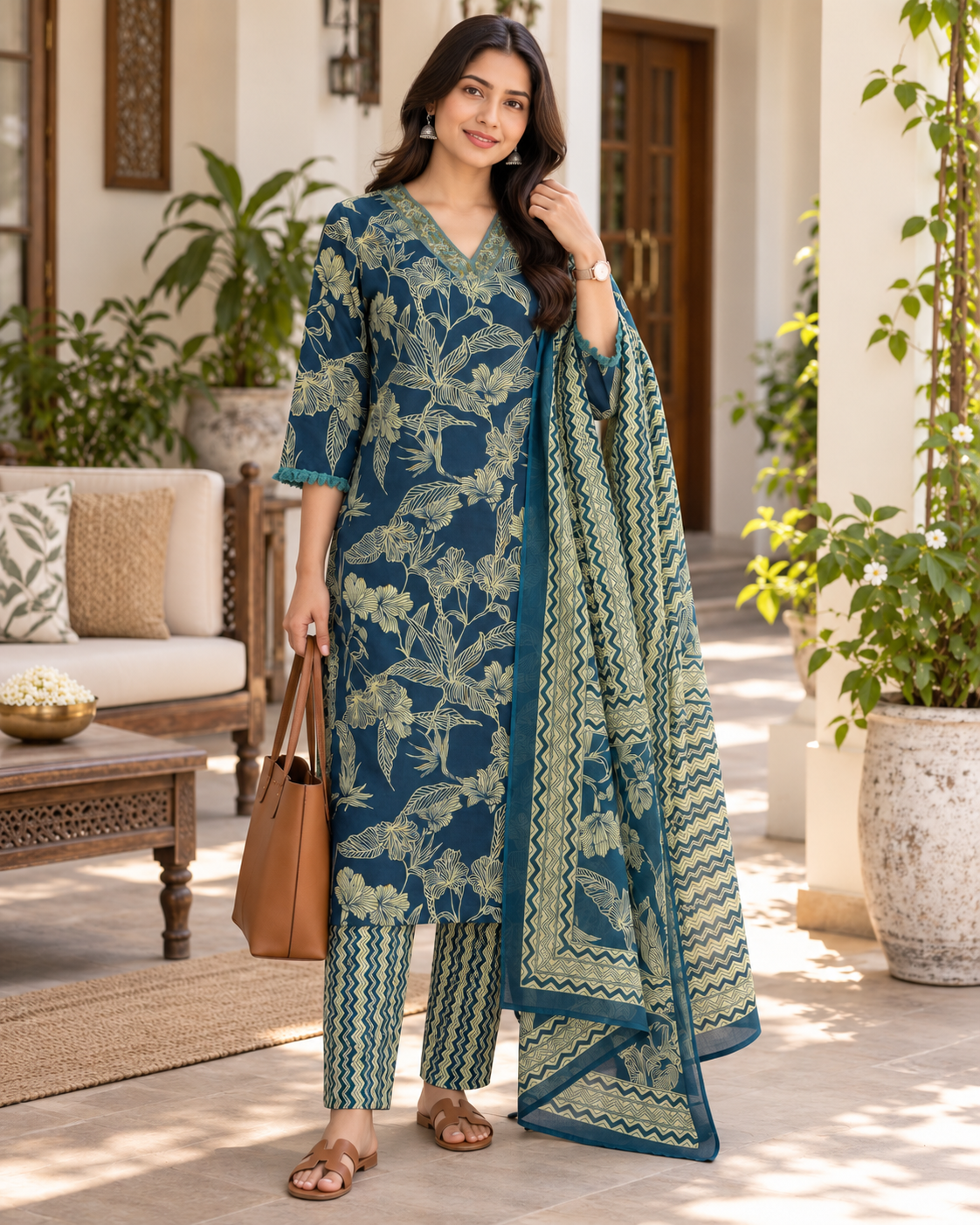 Teal Aranya Pure Cotton Suit Set