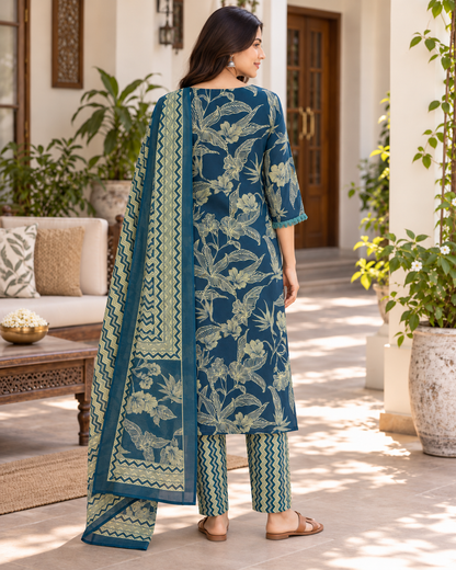 Teal Aranya Pure Cotton Suit Set