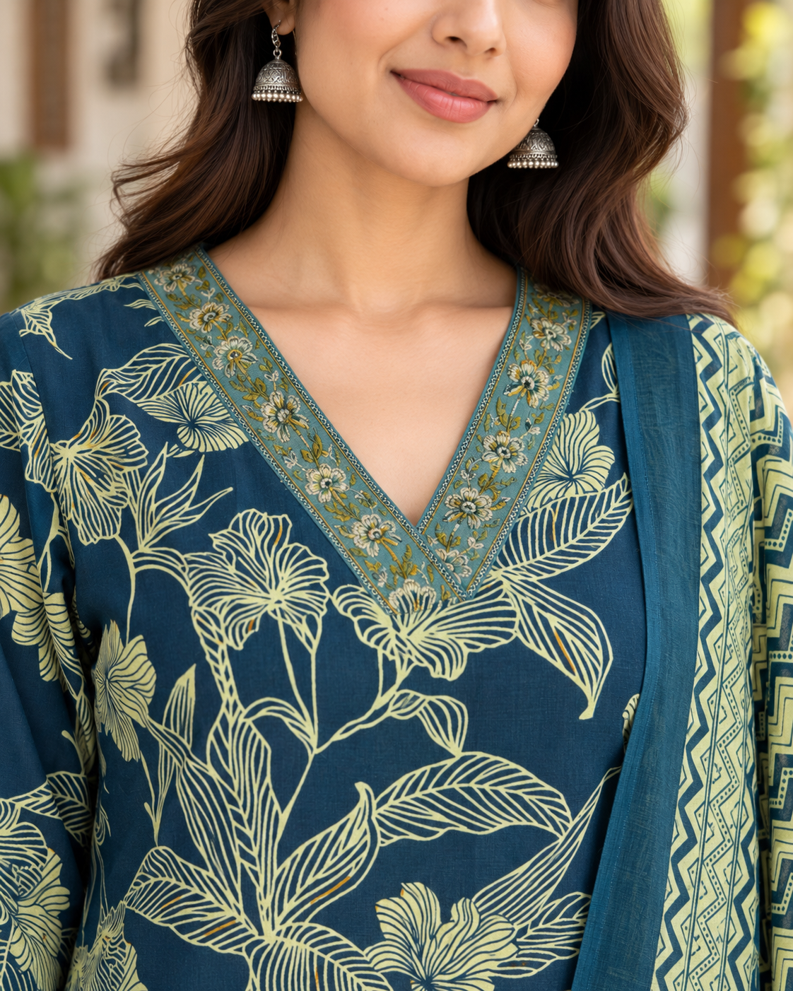 Teal Aranya Pure Cotton Suit Set