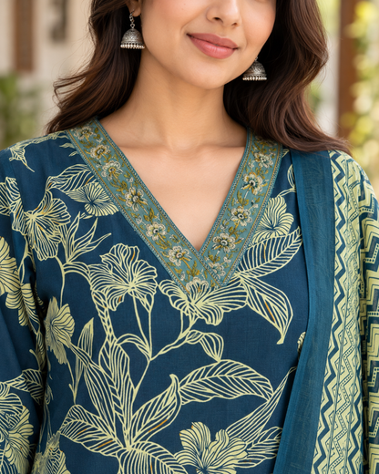 Teal Aranya Pure Cotton Suit Set