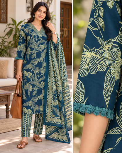 Teal Aranya Pure Cotton Suit Set