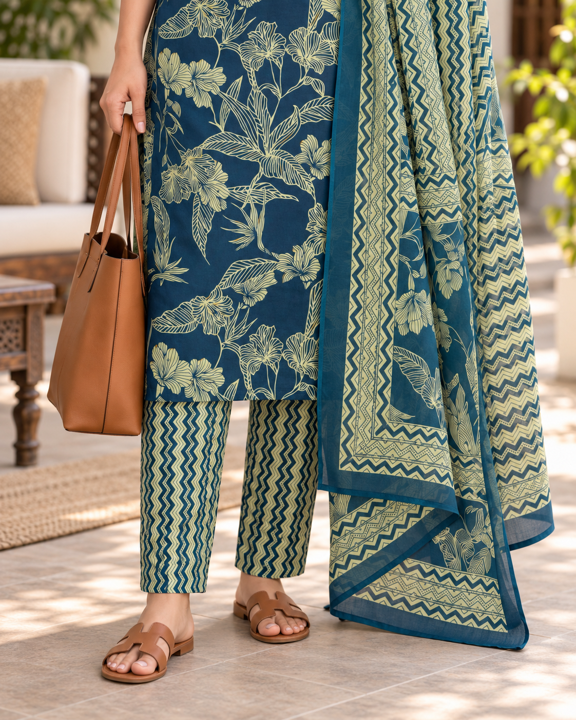 Teal Aranya Pure Cotton Suit Set