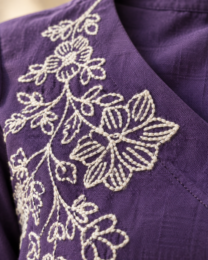 Purple Flora Dori Embroidery Cotton Flex Co-ord Set