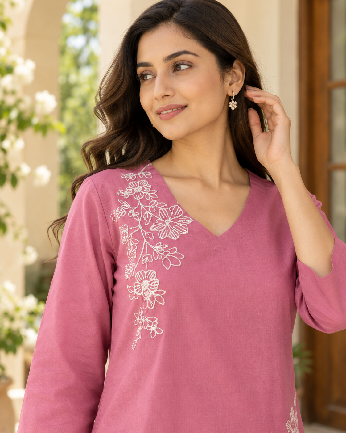 Rosé Flora Dori Embroidery Cotton Flex Co-ord Set