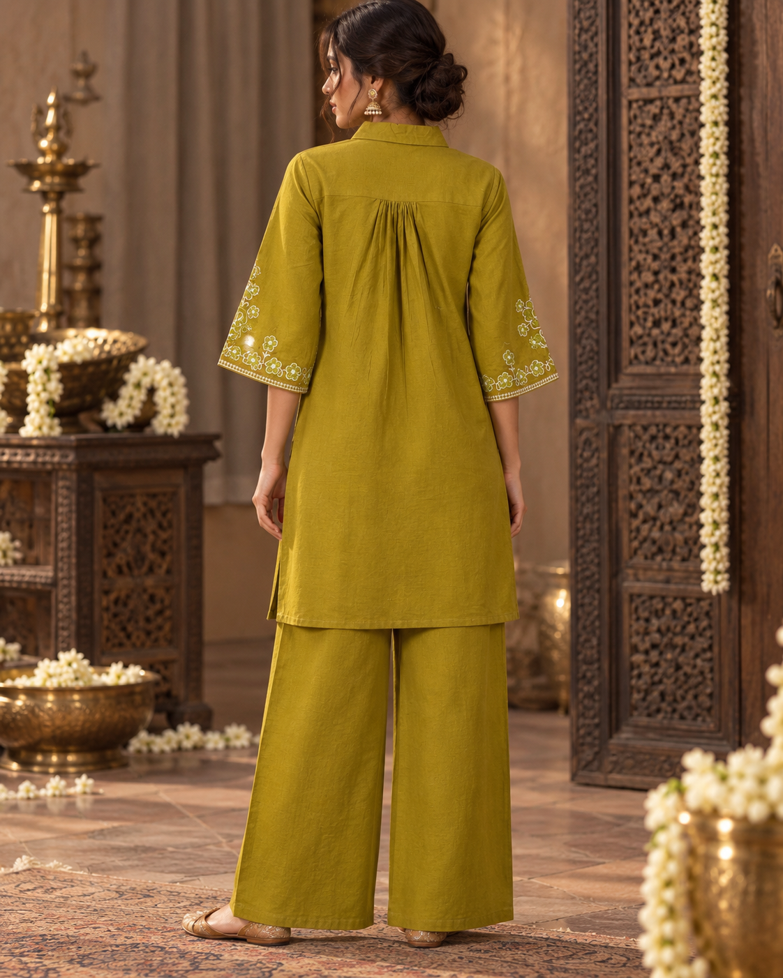Olive Vallari Embroidered Cotton Flex Co-ord Set
