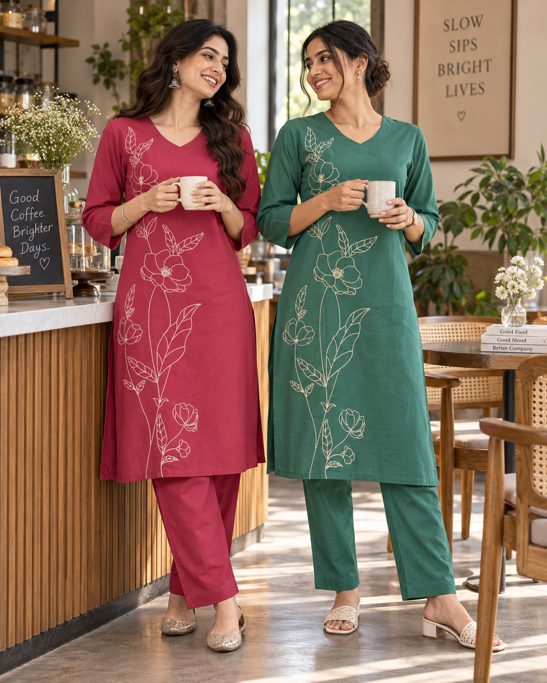 Sage Bloom Dori Embroidery Cotton Flex Co-ord Set