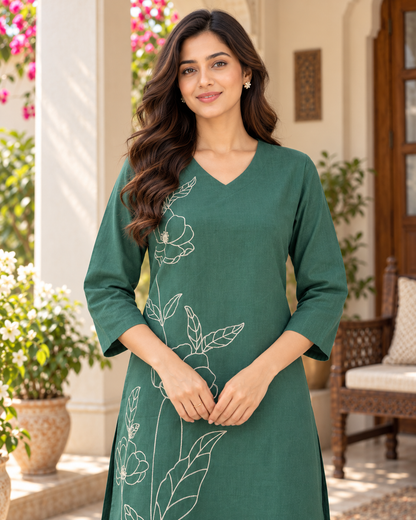 Sage Bloom Dori Embroidery Cotton Flex Co-ord Set
