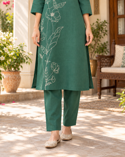 Sage Bloom Dori Embroidery Cotton Flex Co-ord Set