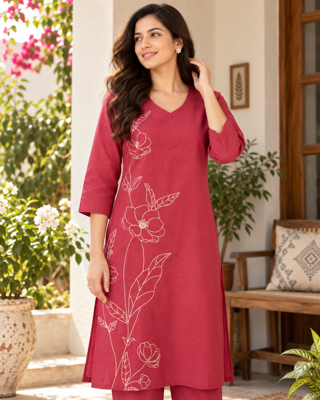 Berry Bloom Dori Embroidery Cotton Flex Co-ord Set