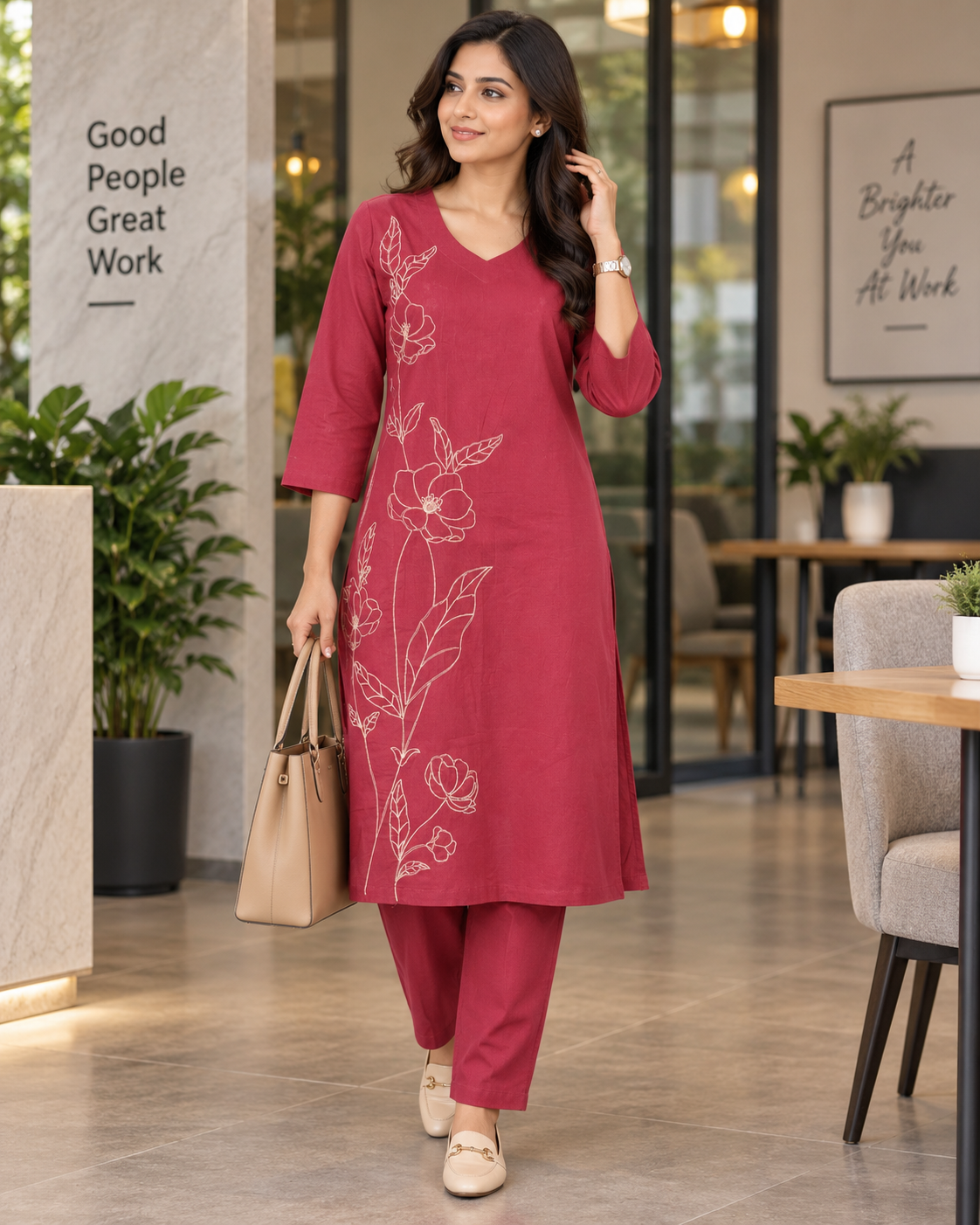 Berry Bloom Dori Embroidery Cotton Flex Co-ord Set