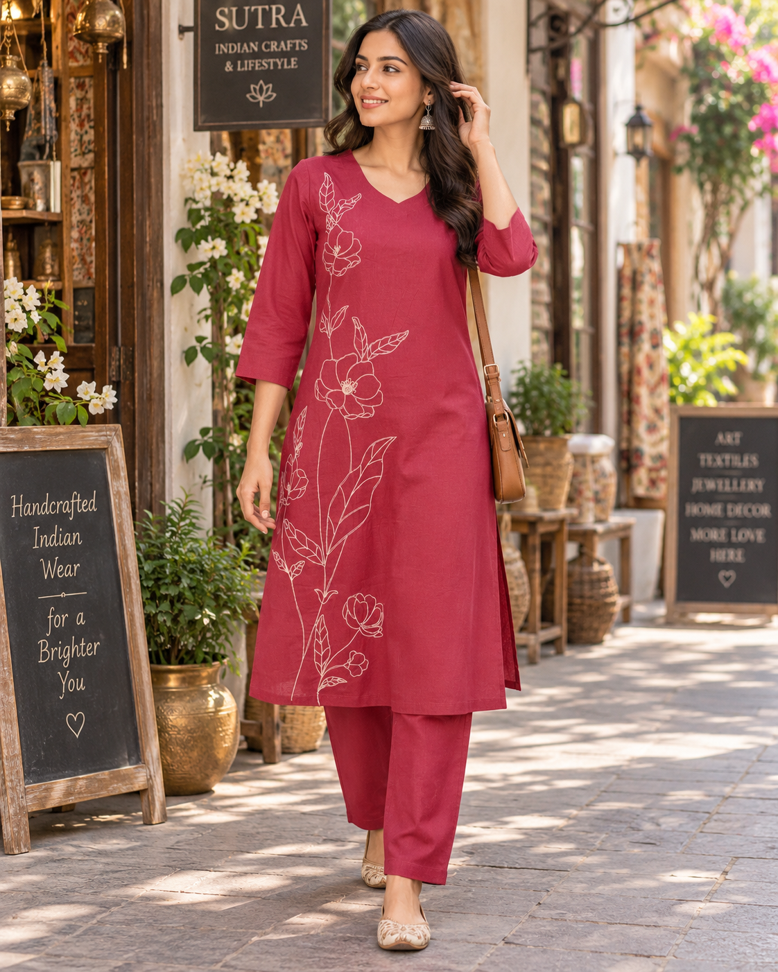 Berry Bloom Dori Embroidery Cotton Flex Co-ord Set