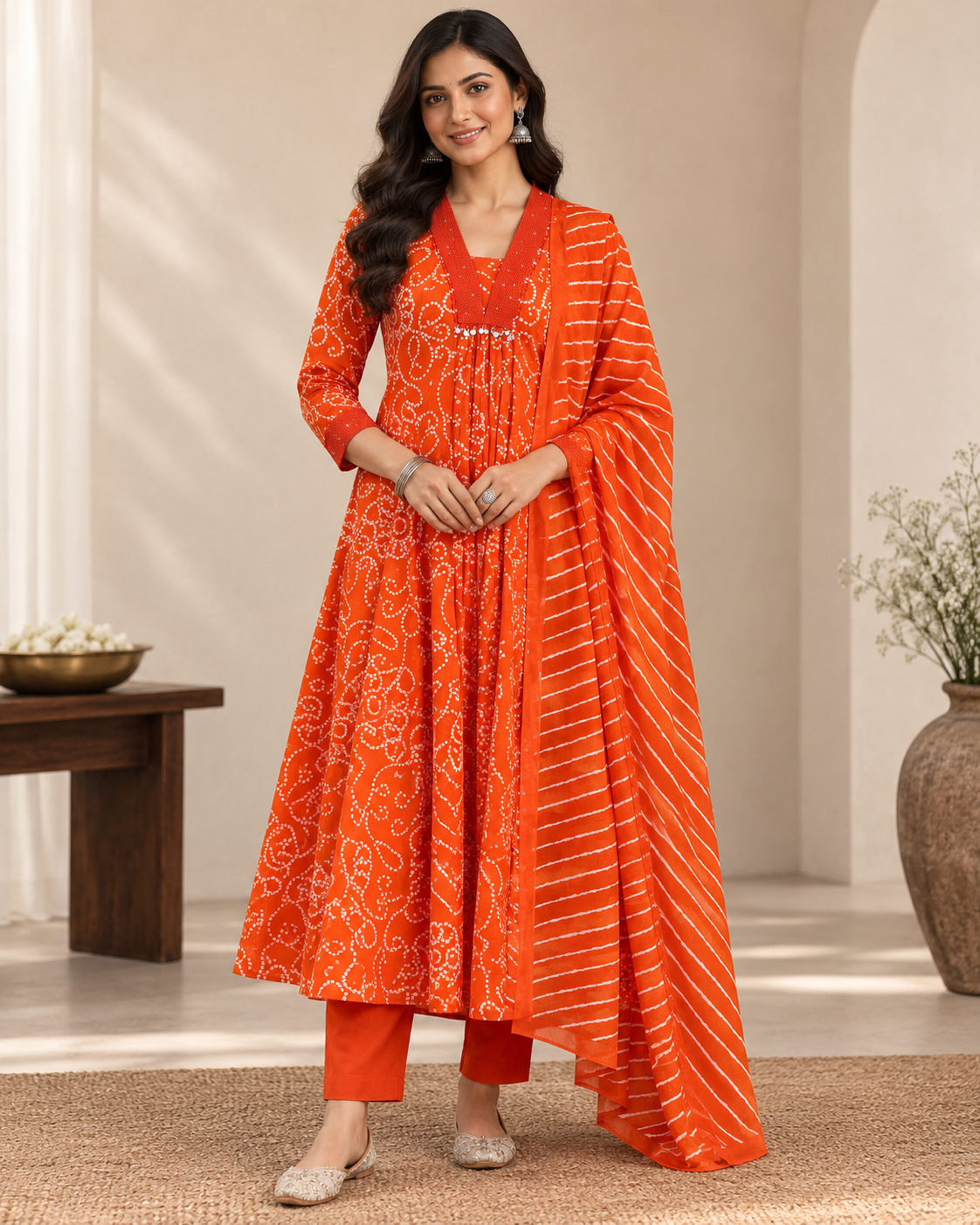 Narangi Bandhej Pure Cotton Suit Set