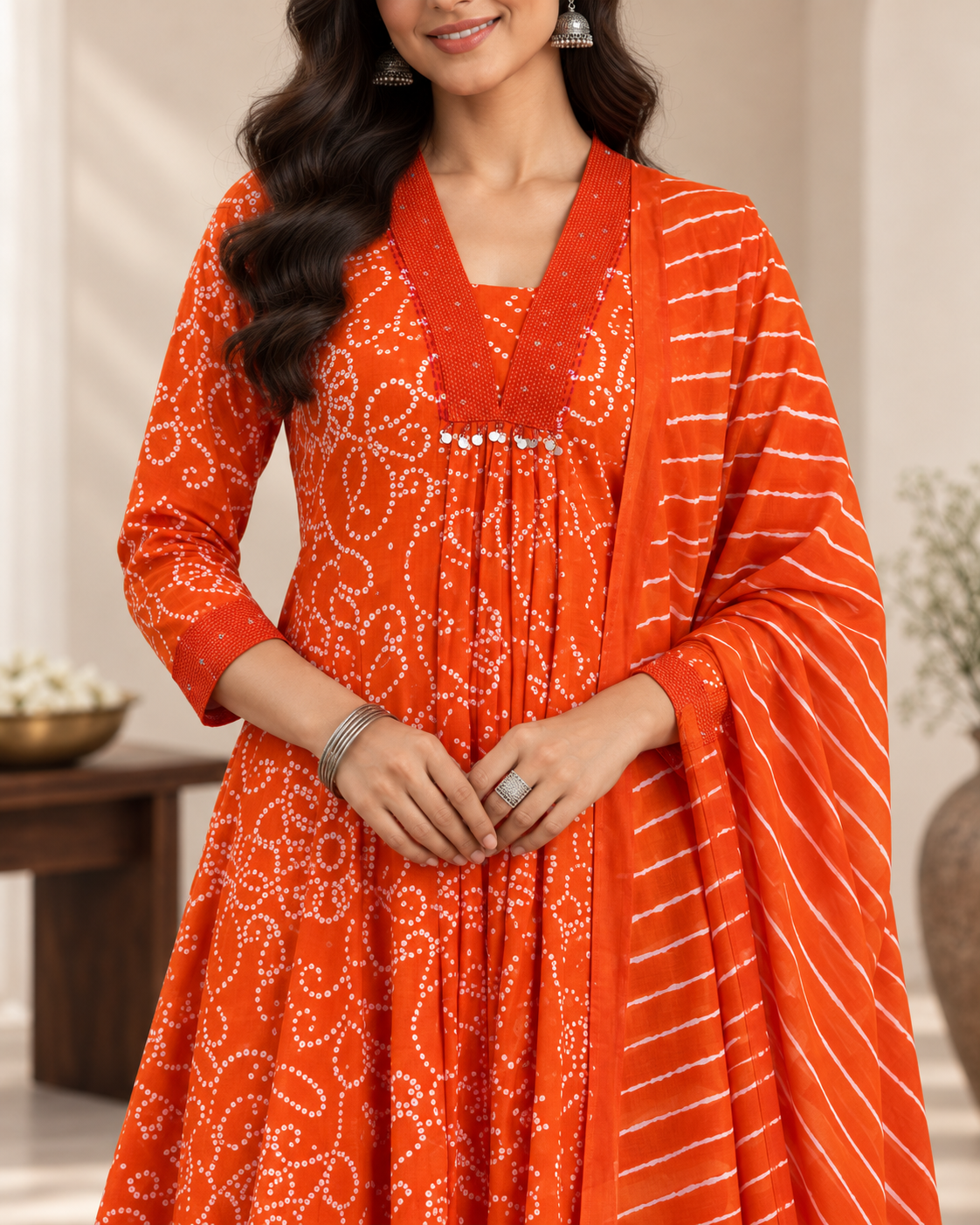 Narangi Bandhej Pure Cotton Suit Set
