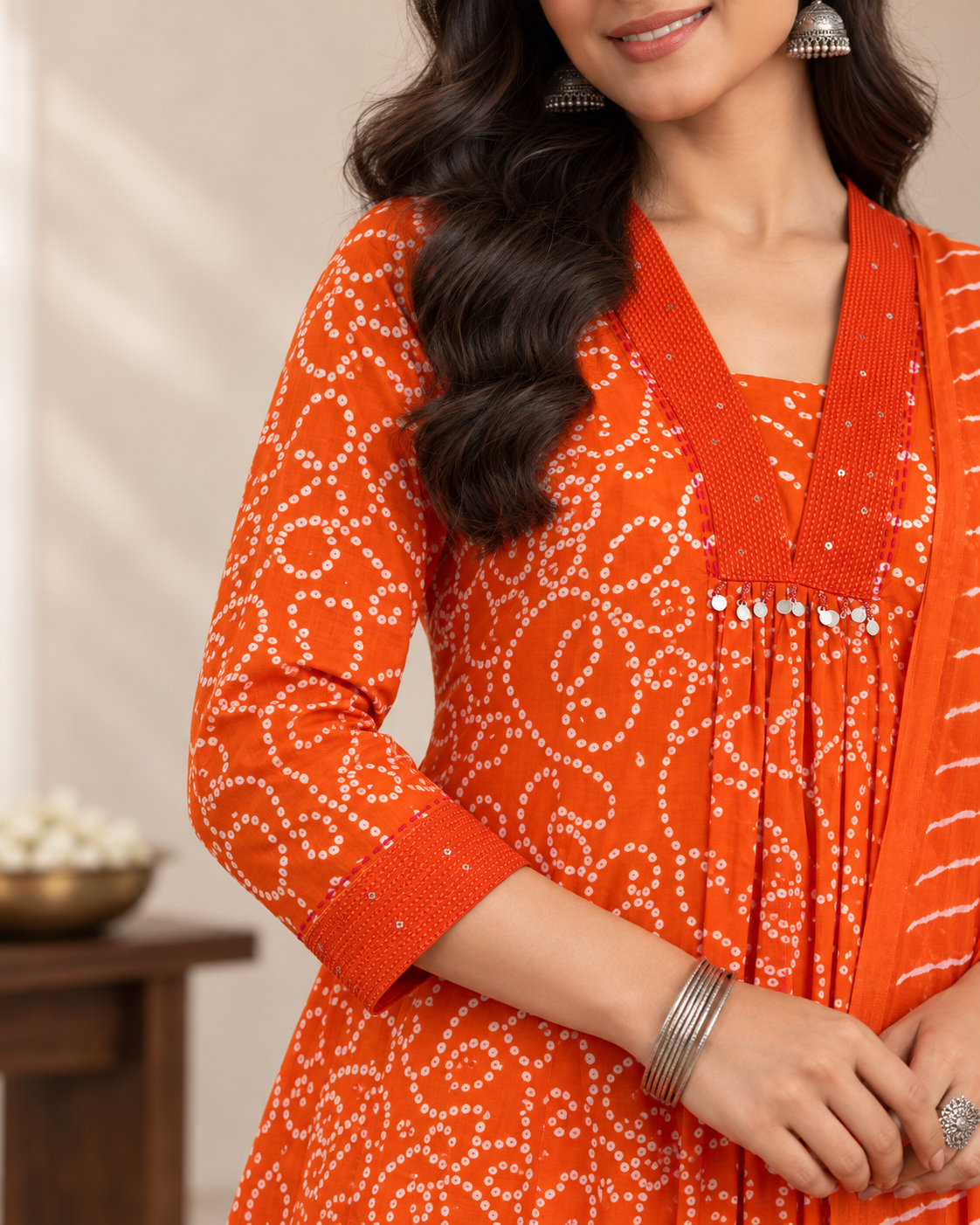 Narangi Bandhej Pure Cotton Suit Set