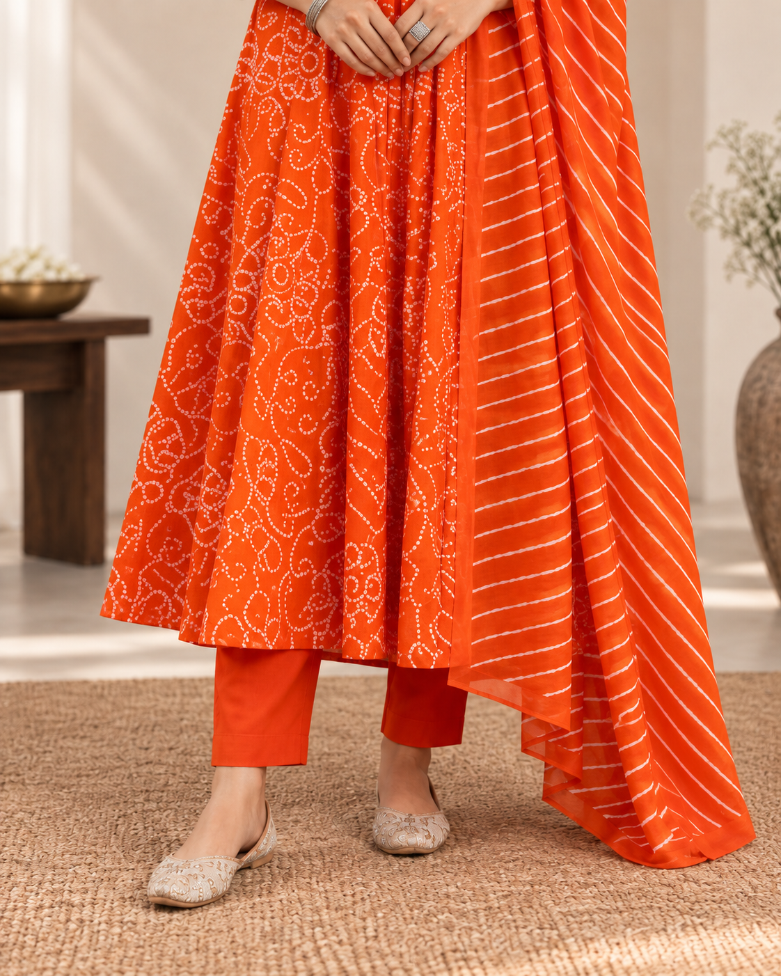 Narangi Bandhej Pure Cotton Suit Set