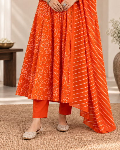 Narangi Bandhej Pure Cotton Suit Set