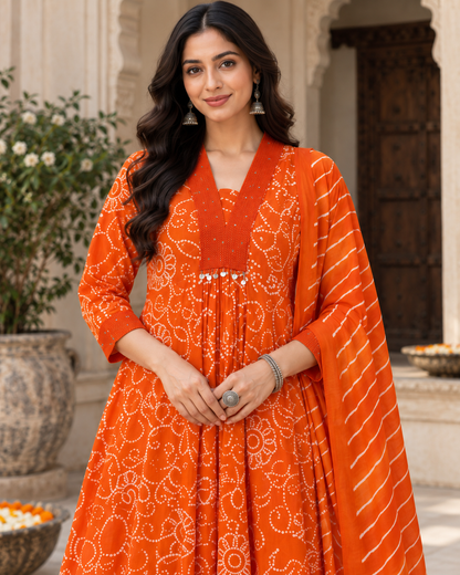 Narangi Bandhej Pure Cotton Suit Set