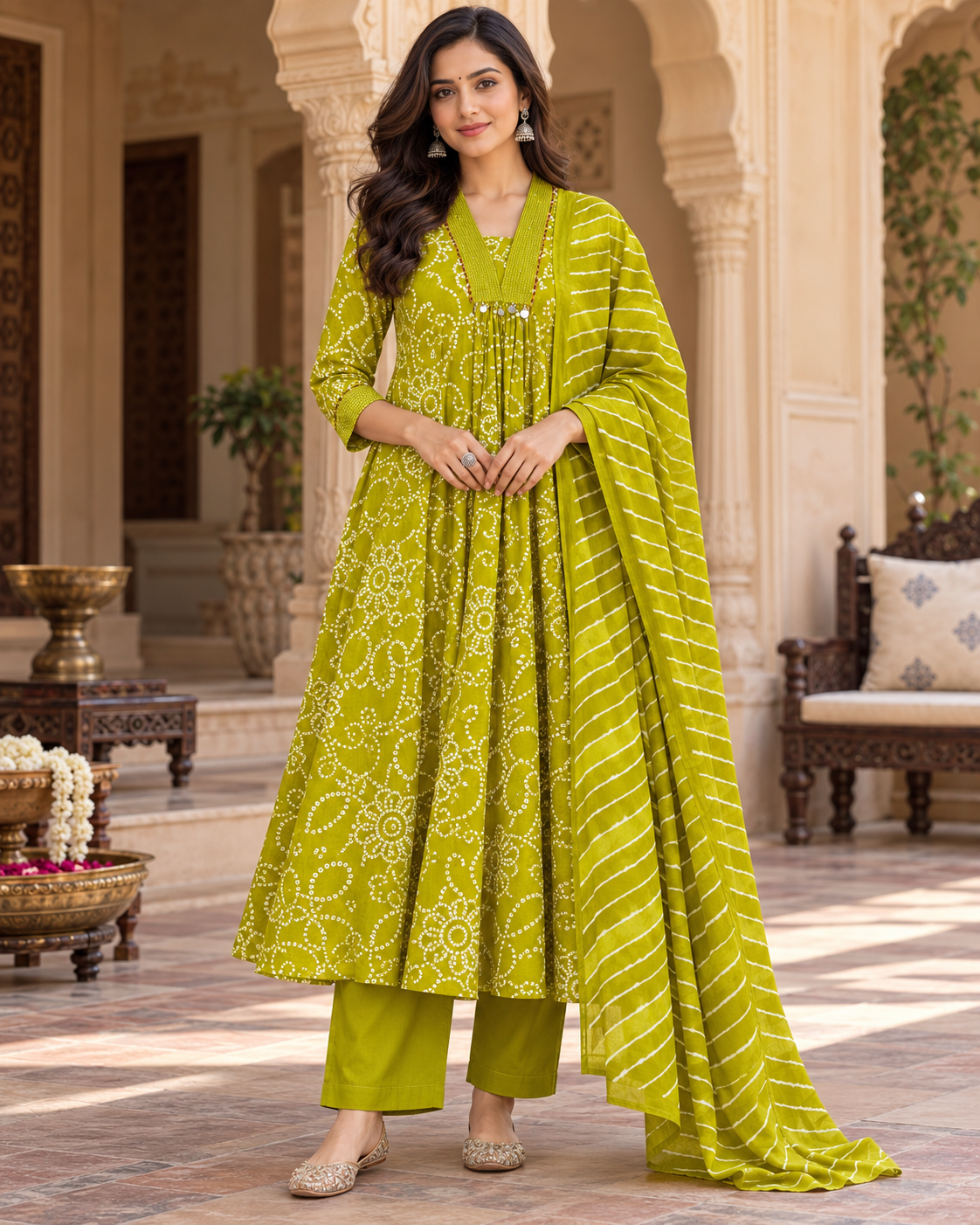 Harit Bandhej Pure Cotton Suit Set