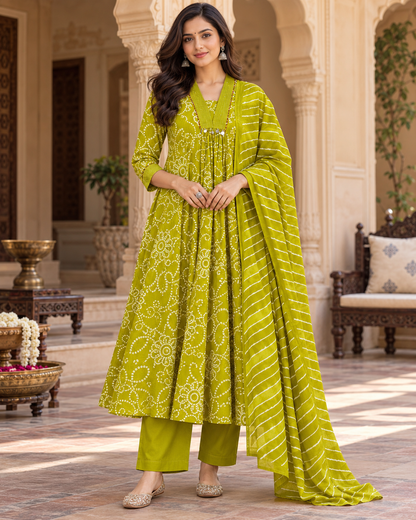 Harit Bandhej Pure Cotton Suit Set
