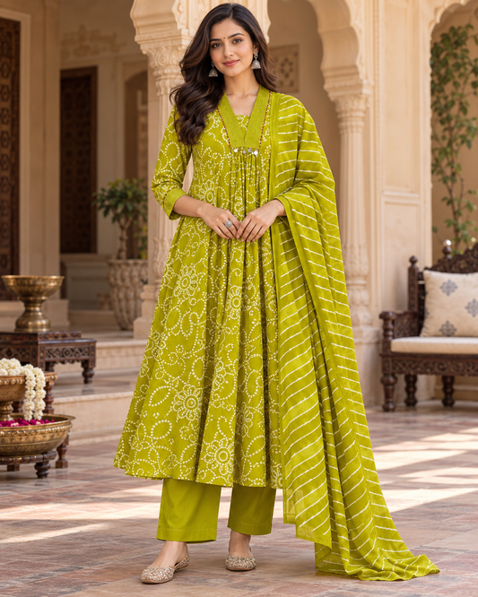 Harit Bandhej Pure Cotton Suit Set