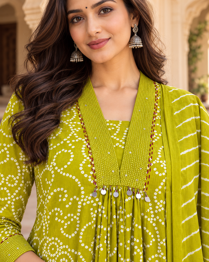 Harit Bandhej Pure Cotton Suit Set