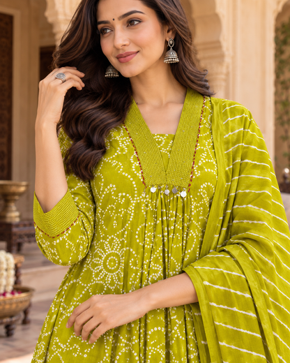 Harit Bandhej Pure Cotton Suit Set