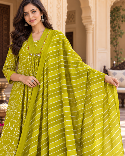 Harit Bandhej Pure Cotton Suit Set