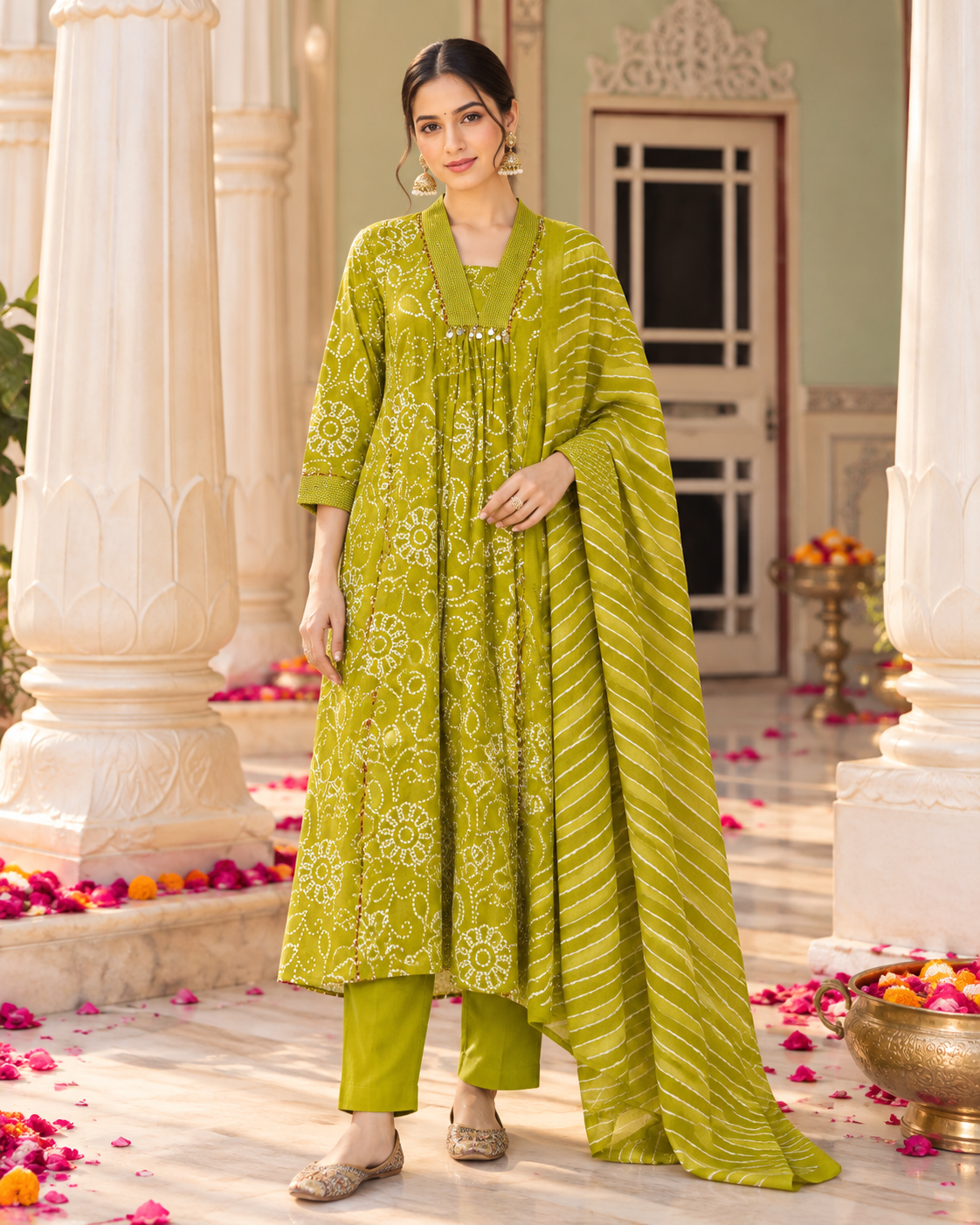 Harit Bandhej Pure Cotton Suit Set