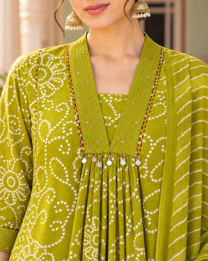 Harit Bandhej Pure Cotton Suit Set
