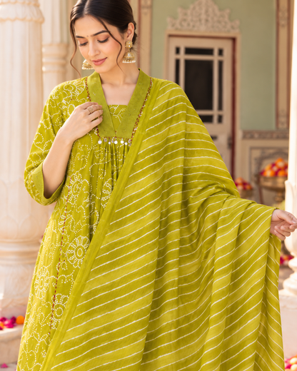 Harit Bandhej Pure Cotton Suit Set