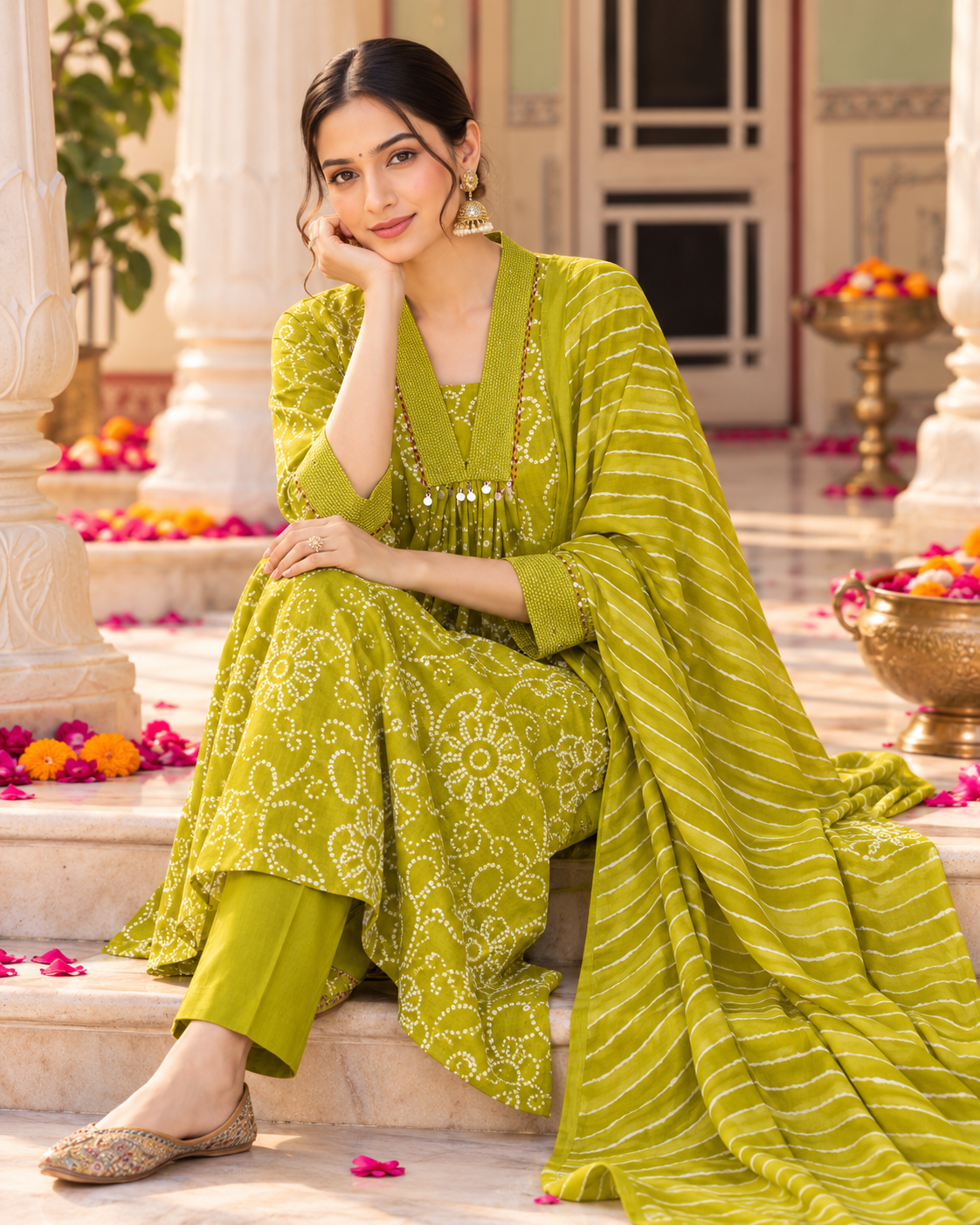 Harit Bandhej Pure Cotton Suit Set