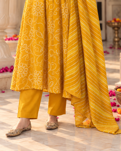 Haldi Bandhej Pure Cotton Suit Set
