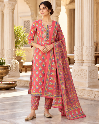 Gulabi Dori Work Pure Cotton Suit Set