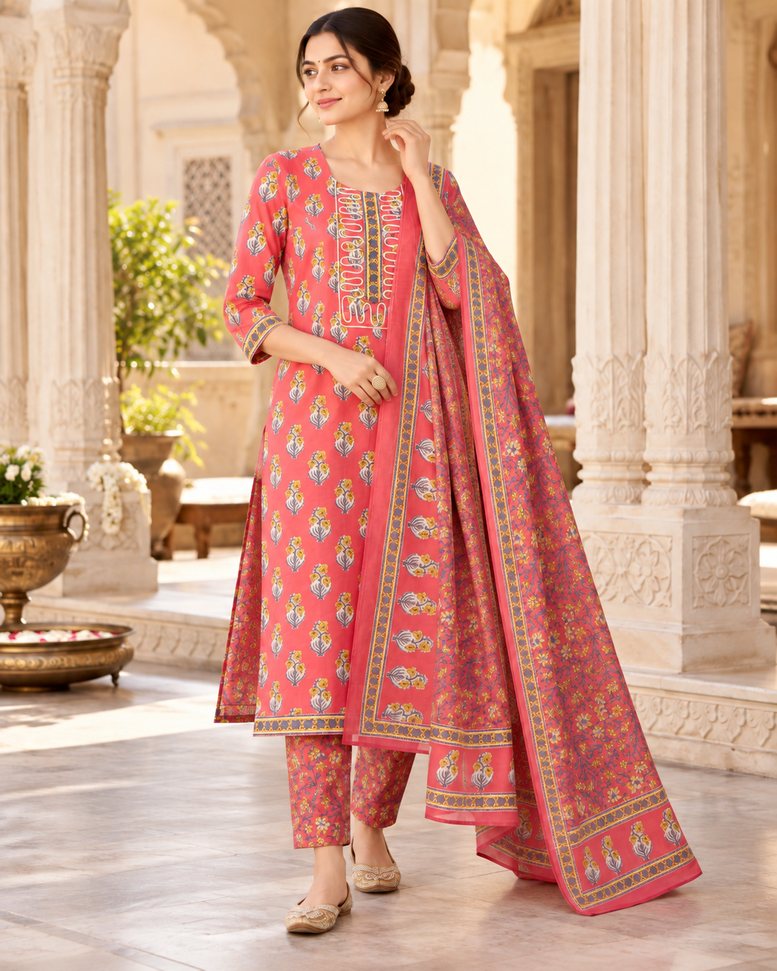 Gulabi Dori Work Pure Cotton Suit Set