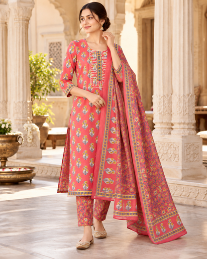 Gulabi Dori Work Pure Cotton Suit Set