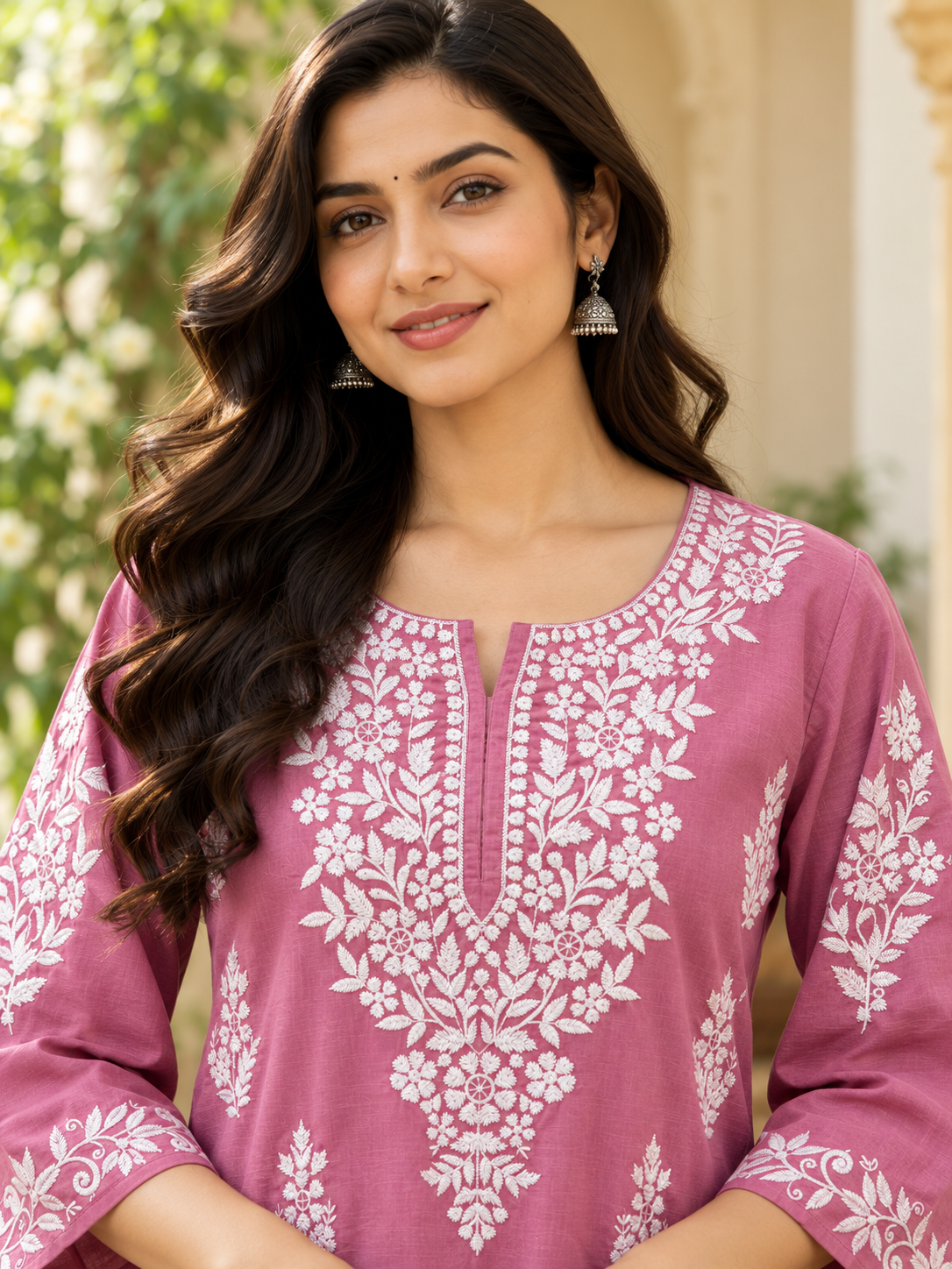 Dusty Rose Embroidered Cotton Kurta