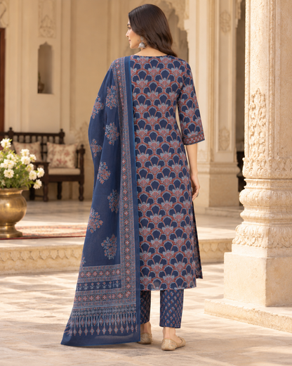 Navy Jharokha Handwork Pure Cotton Suit Set