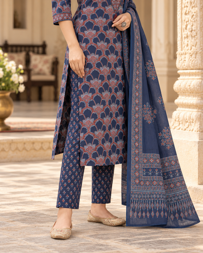 Navy Jharokha Handwork Pure Cotton Suit Set