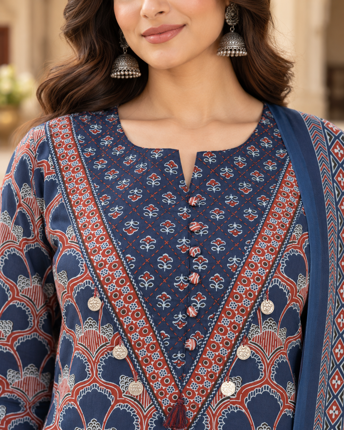 Navy Jharokha Handwork Pure Cotton Suit Set