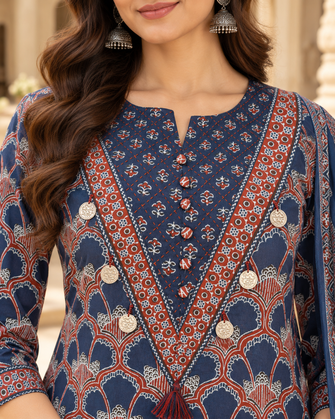 Navy Jharokha Handwork Pure Cotton Suit Set
