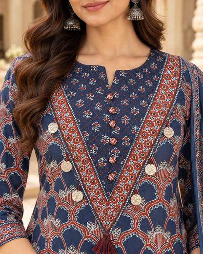 Navy Jharokha Handwork Pure Cotton Suit Set